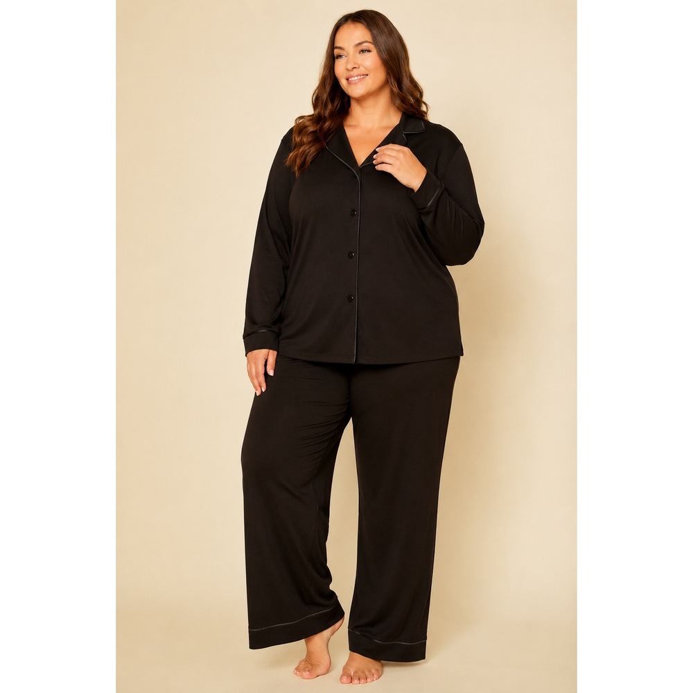 Cosabella Bella Relaxed‎ Modal Cotton LS Top and Pant Pajama Set Black 2X